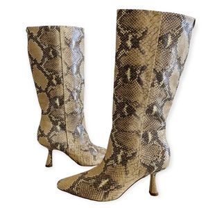 NEW Sam Edelman Samira Boots Heels Knee High Snakeskin Wheat  Beige Size 9.5 Box